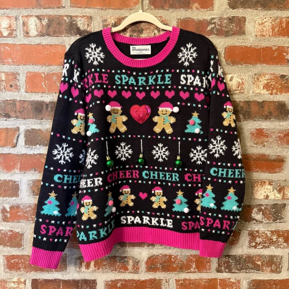 No Boundaries Black and Pink Festive Sweater